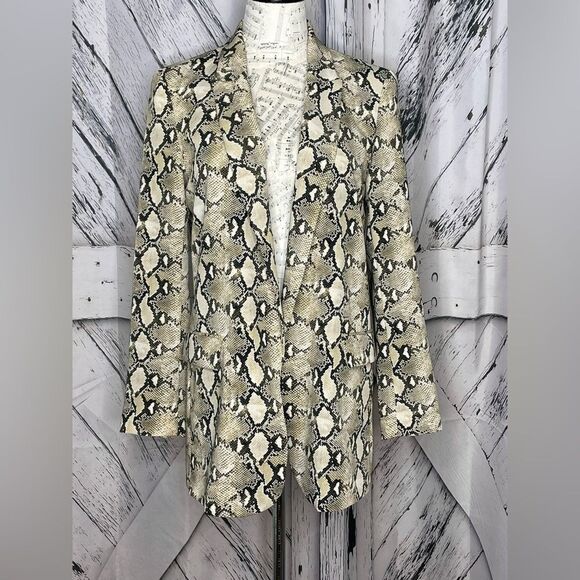 Zara Snakeskin Print Long Blazer Open Front Size S - Picture 2 of 8